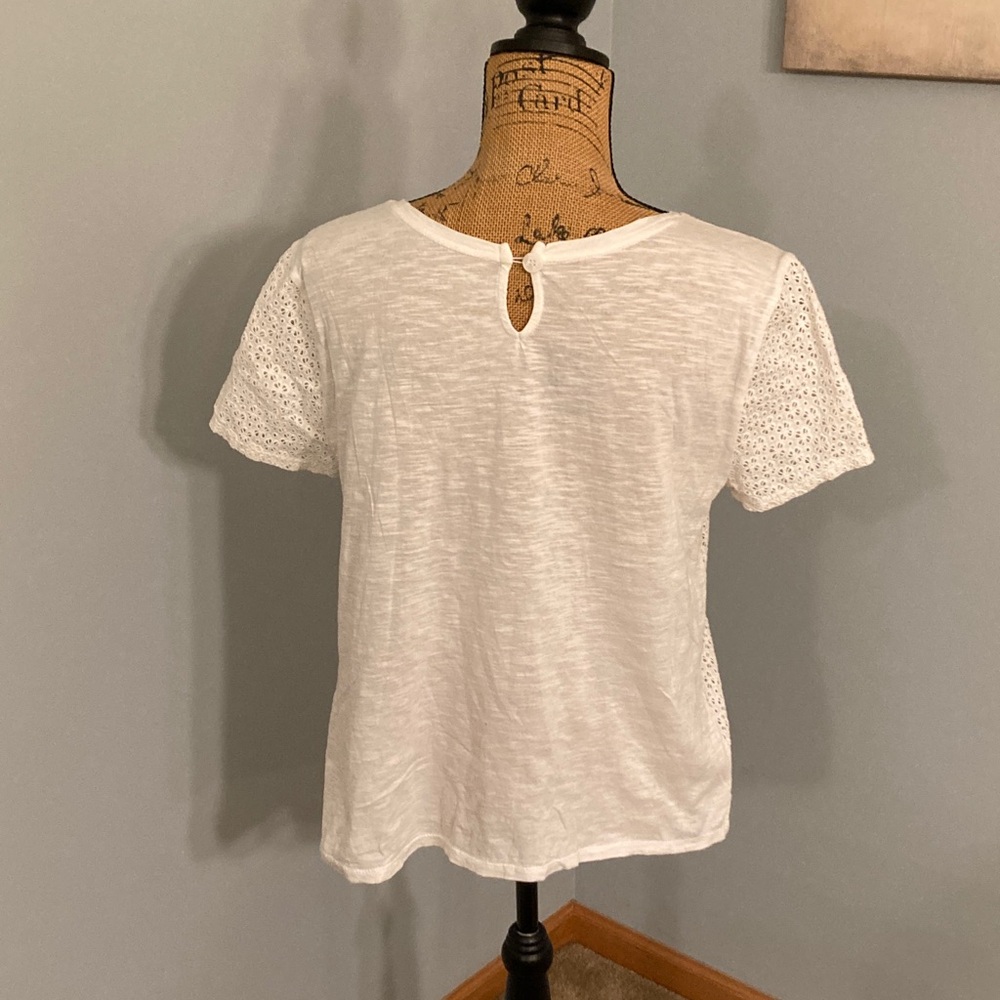 Ann Taylor LOFT White Eyelet Short Sleeve Tee Women Size M - Picture 3 of 11